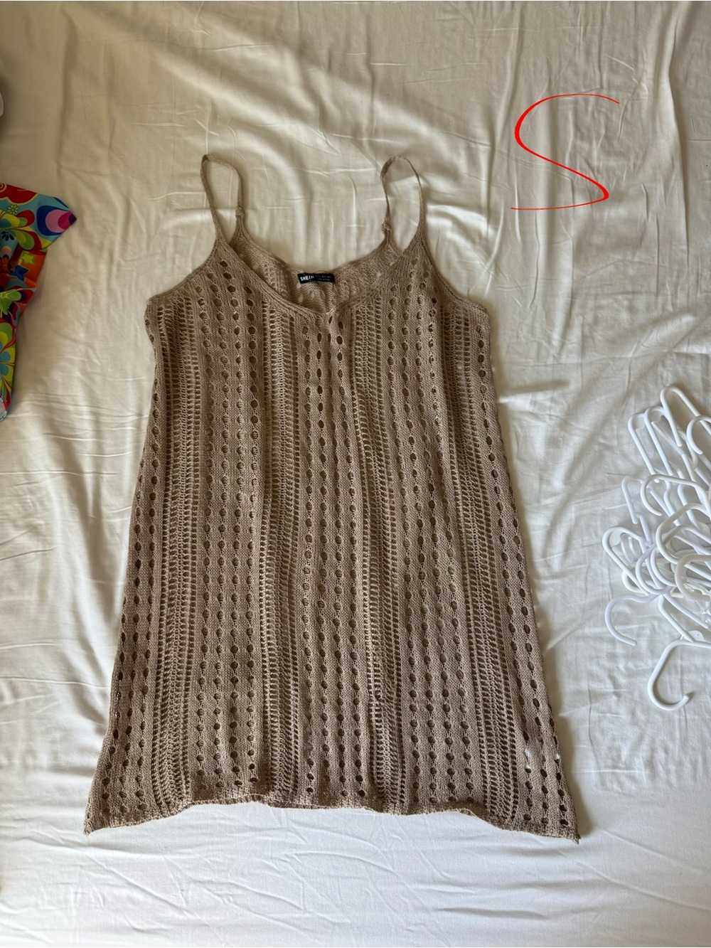 SHEIN Taupe Crochet Cami Swim Coverup